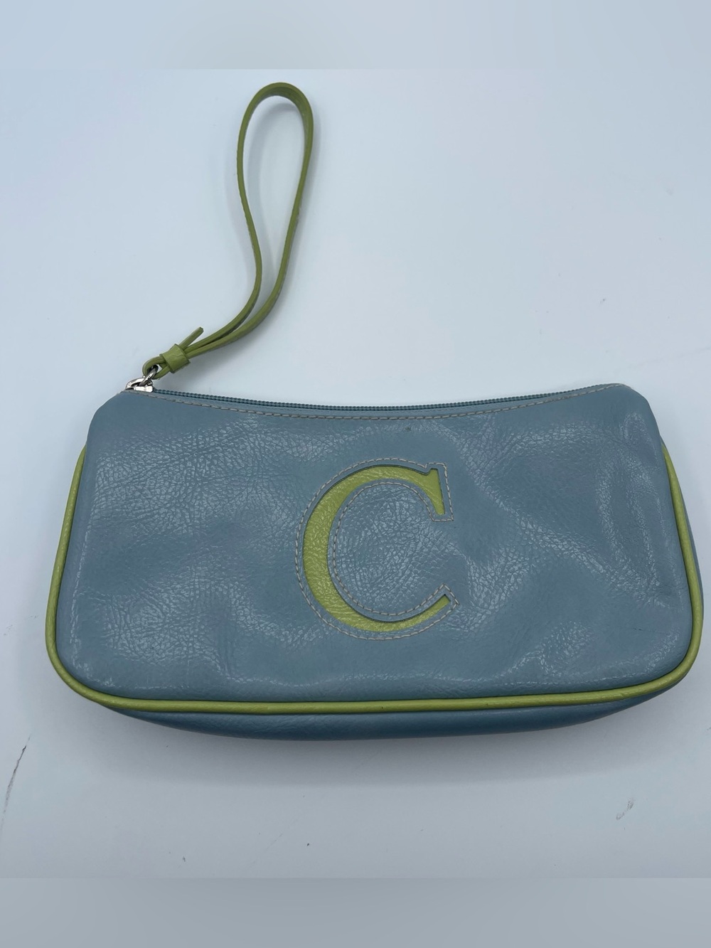 Y2K C initials monogram Wristlet 2000s blue green bag purse 9”X5”
